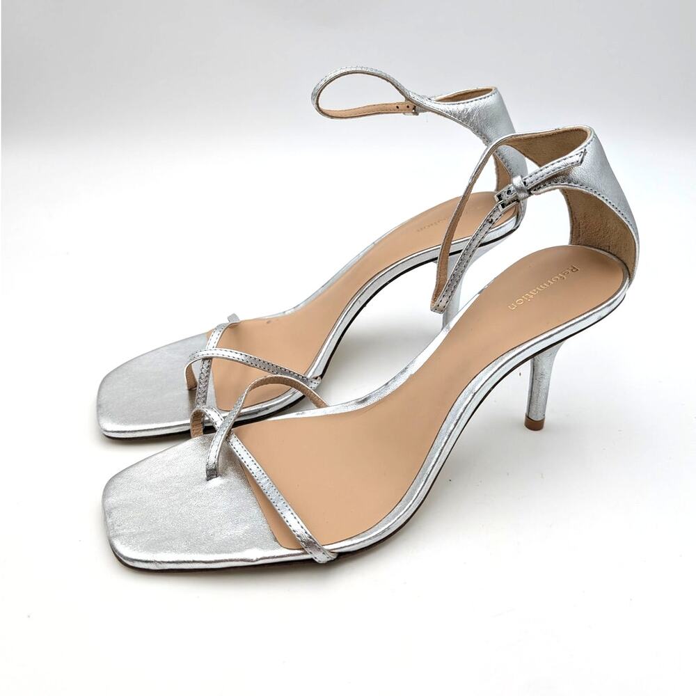 Reformation Gigi Strappy Sandals Open Square Toe Women's Silver Size US9.5 EU40